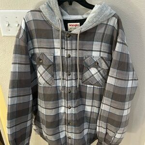 Wrangler Authentic Gray Plaid hooded Jacket quilted lining size x-large